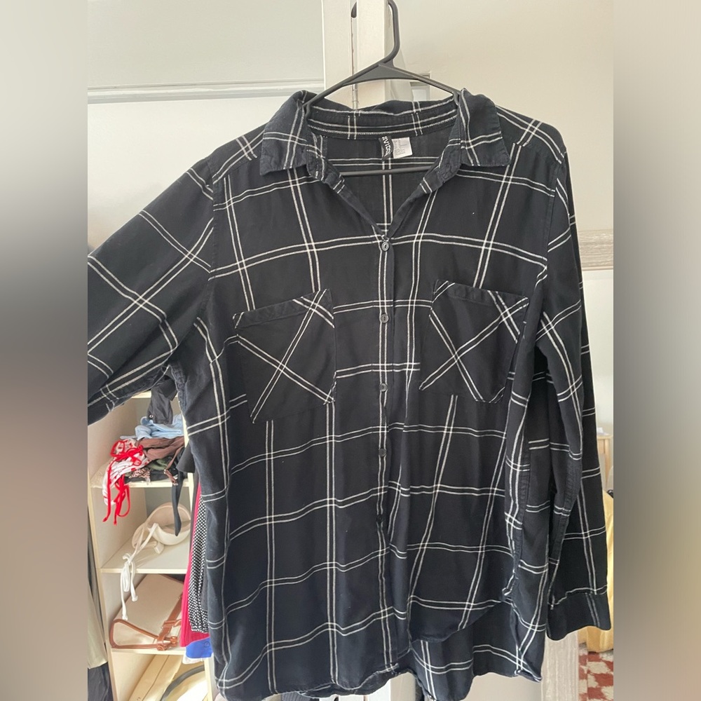 H&M Divided Navy Flannel with White Detail